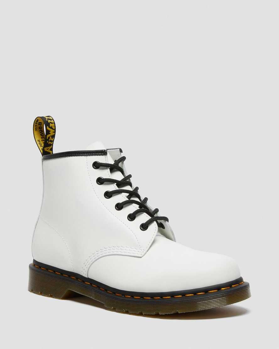 Dr. Martens 101 Yellow Stitch Smooth Lær Ankelstøvletter Dame Hvite [7356UQJKM]